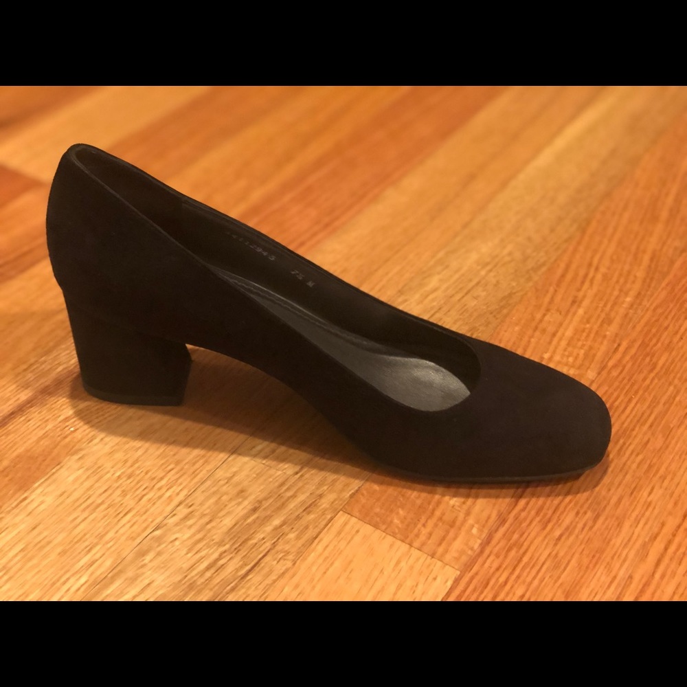 Stuart Weitzman Black Suede Block Heel Pumps